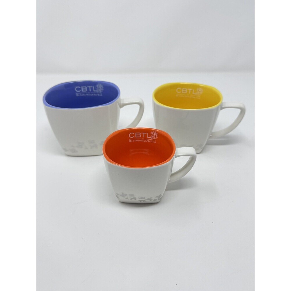 Set of 3 Coffee Bean & Tea Leaf Square Mugs 10, 8, 4oz Ceramic Multi Color